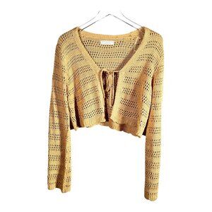 Jolie & Joy Knitted Crop Sweater Cardigan Tan Size L Boho Crochet